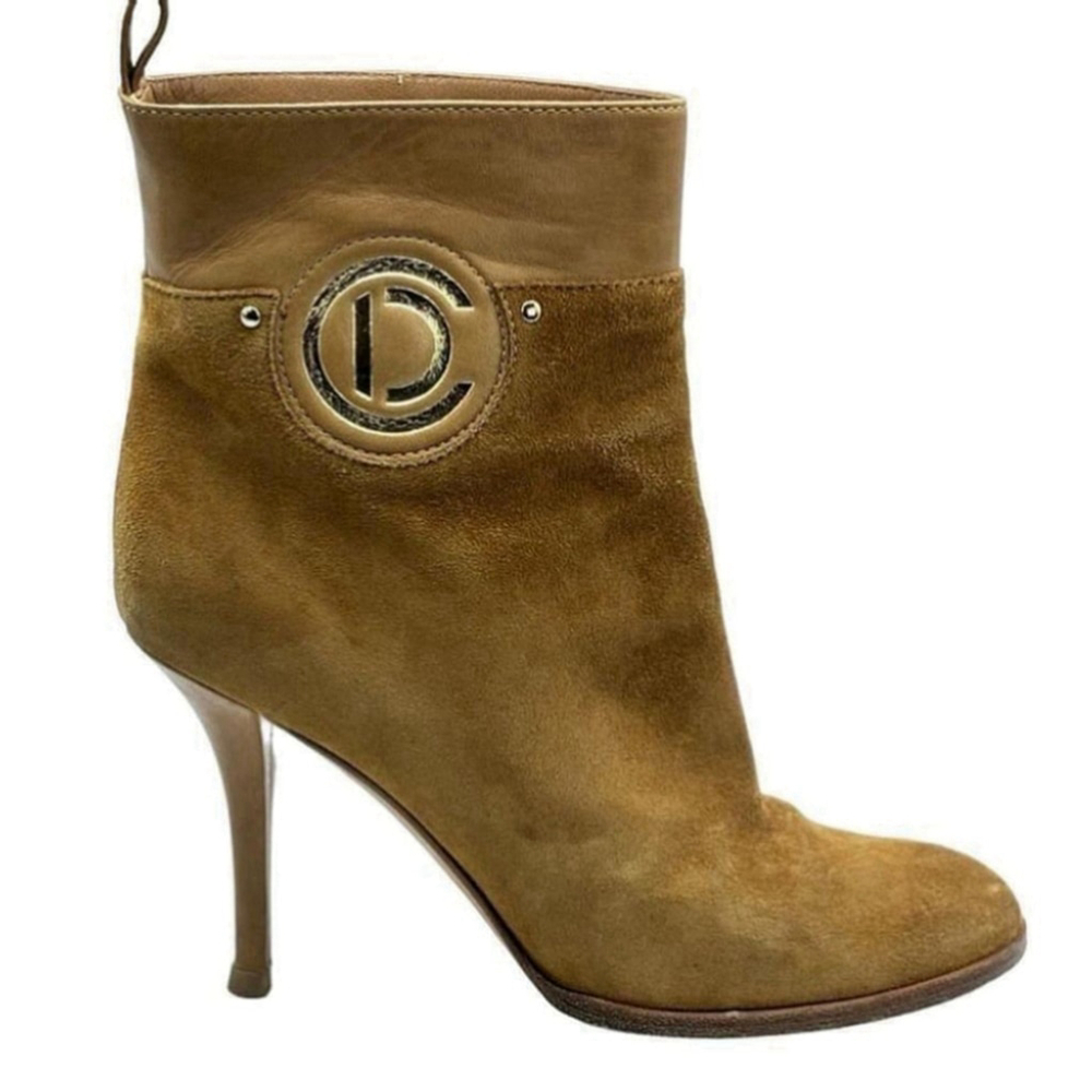 Christian Dior Suede ankle Boots Cd Logo Brown Stiletto Heel Bootie EU 37.5 - Picture 4 of 16